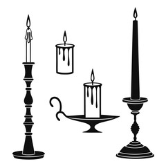 Black candle silhouettes with flames candlestick holder