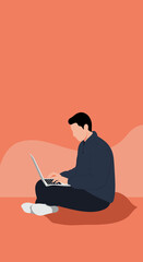 Young man working or studying remotely on his laptop in a relaxed setting, perfect for modern lifestyle, education, or business concepts.