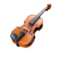 Acoustic wooden violin with a dark brown finish isolated on transparent background