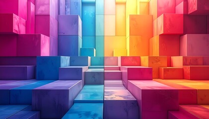 Colorful blocky architectural scene