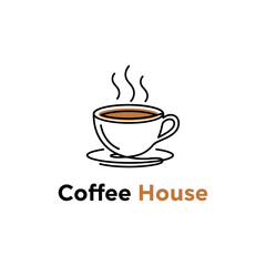 Minimalist logo featuring a steaming coffee cup, representing a coffee house business.
