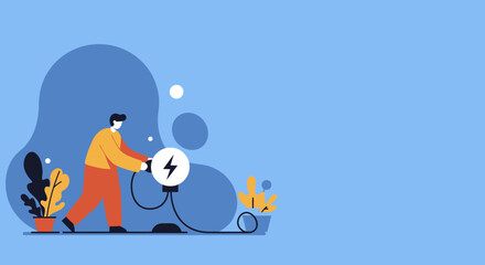 A person connects a plug with a lightning symbol, representing energy, power, or charging. Ideal for business, technology, or energy concepts.