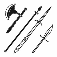 Black medieval weapons collection halberd spear