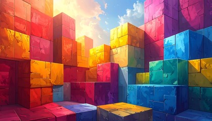 Colorful blocky cityscape