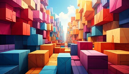 Colorful boxy perspective tunnel