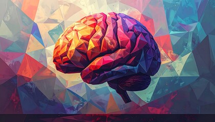 Colorful brain, abstract polygonal design