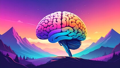 Colorful brain atop mountains (1)