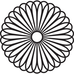 Simple black and white eight-petal flower outline abstract