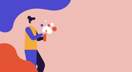 Illustration of a person holding a test tube with bubbles, representing scientific research, innovation, and discovery. Ideal for business, education, or technology concepts.
