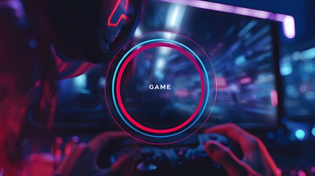 Immersive gaming experience with neon lights and controller ready for action and total entertainment online