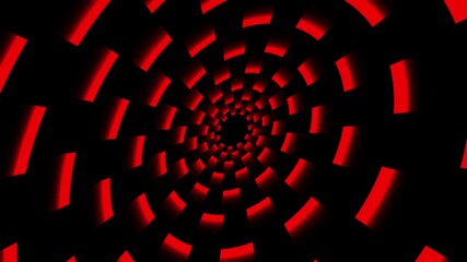 Abstract glowing red tunnel with rotating geometric shapes creating futuristic digital vortex motion - Powered by Adobe