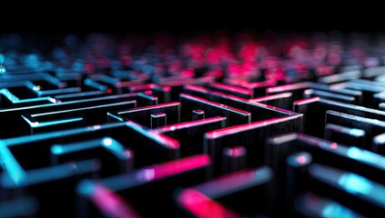 Fototapeta premium Abstract maze of glowing metallic blocks