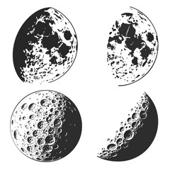 Four lunar surface silhouettes moon craters