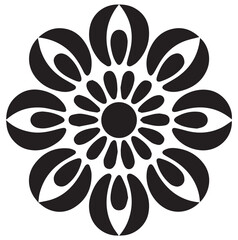 Black and white stylized flower mandala with eight petals