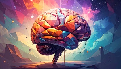Colorful brain in geometric landscape