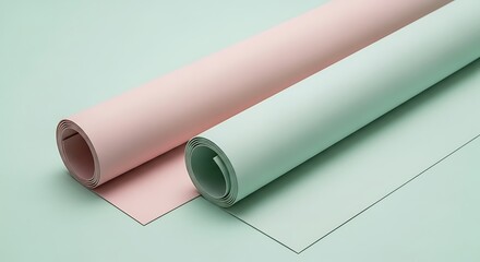 Pastel-Colored Paper Rolls on a Soft Green Background