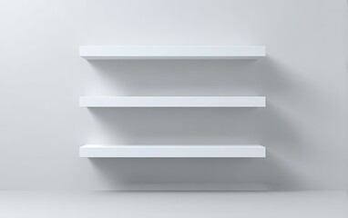 Three white shelves against a white wall