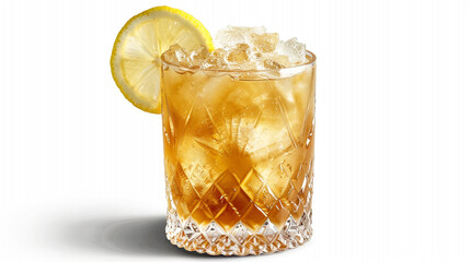 Refreshing cocktail served in a crystal glass with ice cubes, frothy top, and lemon slice garnish, showcasing a perfect summer drink for relaxation, parties, celebrations, and moments of refreshing in