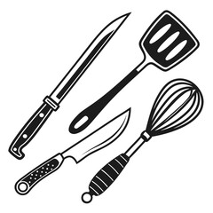 Kitchen Utensils Collection Black Silhouettes cooking