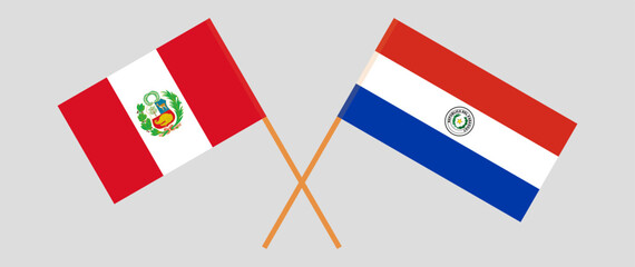 Crossed flags of Peru and Republic of Paraguay. Official colors. Correct proportion. Vector illustration