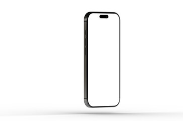 High-quality image of a modern smartphone mockup with a blank screen, perfect for app presentations or website designs. Isolated on white backg