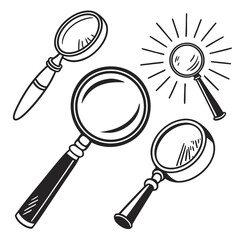 Magnifying glass collection black and white tool search