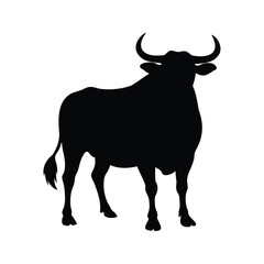 Black Silhouette of a Powerful Bull, Standing Proudly on a White Background, bull silhouette vector illustration