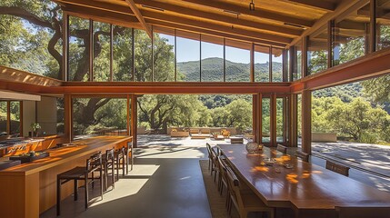 Fototapeta premium Mountain view home's open-plan kitchen & dining