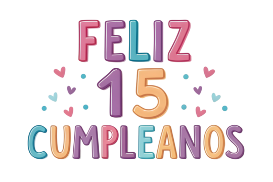 Colorful Feliz 15 Cumpleanos Birthday Design fifteen feliz cumpleanos PNG Transparent background