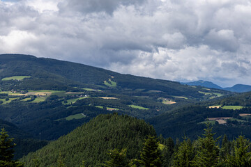 Fototapeta premium Vienna Alps, panorama of the Alpine foothills in the Eastern Alps. Austria