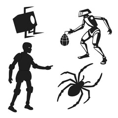 Robot spider humanoid figures silhouette black