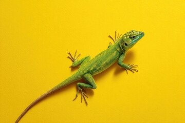Naklejka premium Lizard on vibrant yellow background