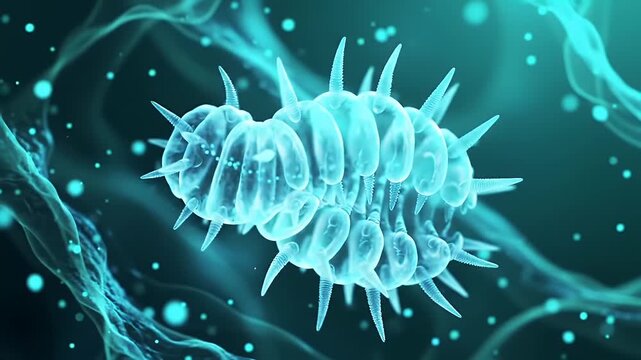 Radiolarian Microscopic View in Teal Background Detailed Presentation of Marine Protozoa Biology Study in Marine Ecosystem Microscopic Marine Creature Marine Research Presentation