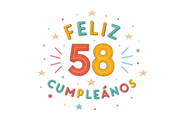 Feliz 58 Cumpleanos Birthday Greeting with Stars and Lights fifty eight feliz cumplea?os PNG Transparent background