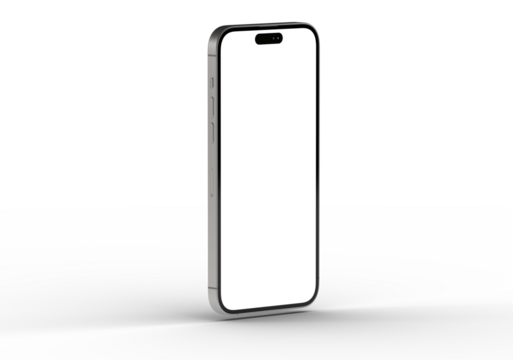High-quality image of a silver smartphone with a blank screen, perfect for app presentations or website mockups.