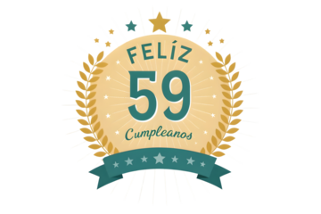 Feliz 59 Cumpleanos Emblem with Laurel Wreath and Stars fifty nine feliz cumplea?os PNG Transparent background