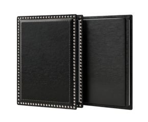 Two black panels, studded, book-like