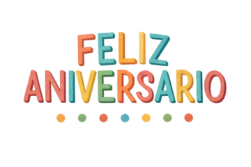 Feliz Aniversario Text with Colorful Letters and Dots happy birthday portuguese PNG Transparent background