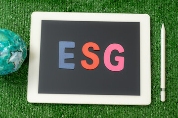 Crystal globe glass on green moss in forest to protect nature save and care world for sustainable....