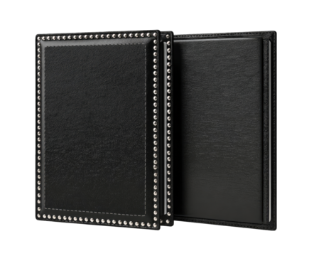 Two black panels, studded, book-like