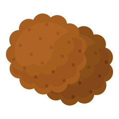Two cartoon brown cookies. Vector illustration of sweet snack in flat style with shadows and highlights. Isolated on white background for menus and designs