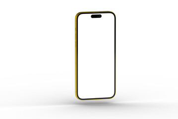 High-quality photo of a yellow smartphone with a blank screen, perfect for app presentations or website mockups. Isolated on white background.
