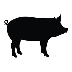Isolated black pig silhouette vector illustration for farm animal and livestock designs projects