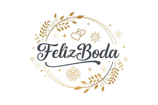 Feliz Boda Circular Floral Wreath Design wedding celebration PNG Transparent background