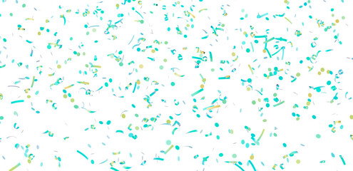 High-quality image of teal and gold confetti falling on a white background. Perfect for celebrations, parties, and festive designs.