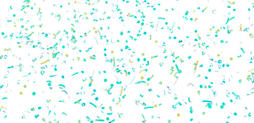 Beautiful teal and gold confetti falling on white background. Perfect for party invitations, celebrations, and festive designs.