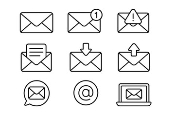 Mail line icon set. Email communication, message notification, spam alert, send, receive. Thin outline vector symbols for website, mobile app, and user interface design.