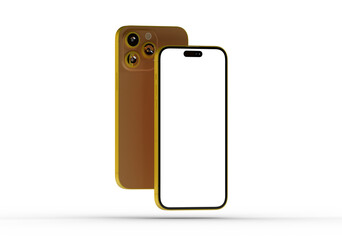 High-quality image of a golden smartphone mockup, showcasing both the front and back. Perfect for app presentations or website designs.