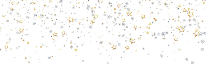 Festive background with gold and silver stars and snowflakes. Perfect for Christmas, New Year, and winter holidays.