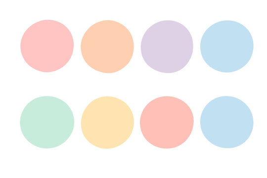 Set of soft pastel circles with watercolor texture. Abstract round shapes for modern design projects. Calming color palette collection. Vector graphic elements on transparent background.